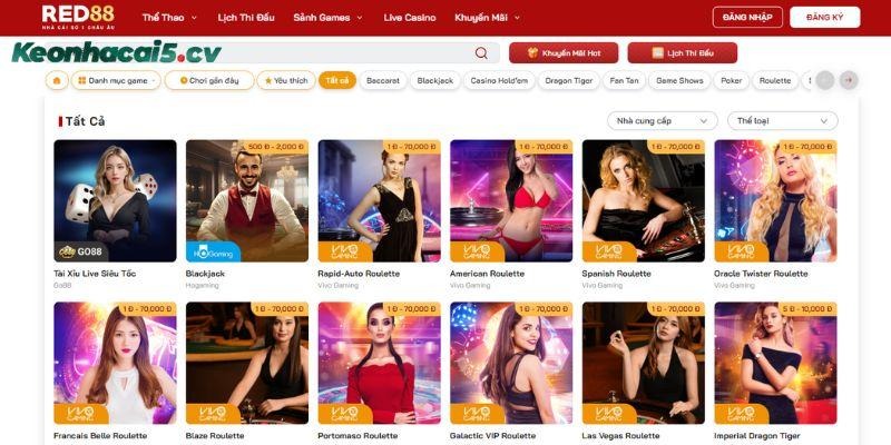 Sảnh live casino của RED88 đã tạo nên một không gian cá cược chuyên nghiệp cho bet thủ